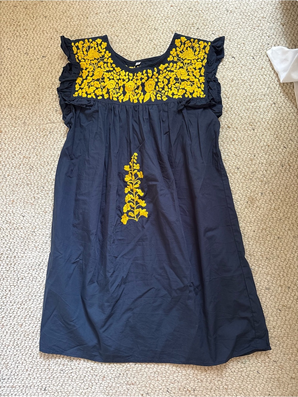 J.Marie Navy Dress with Yellow Floral Embroidery